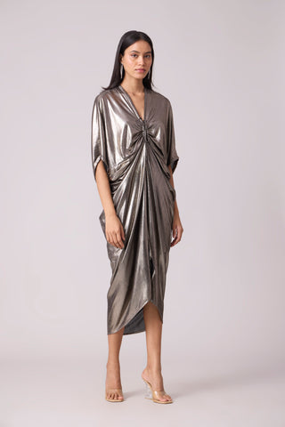 Aika Metallic Rouche Dress - Dark silver