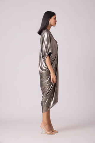 Aika Metallic Rouche Dress - Dark silver