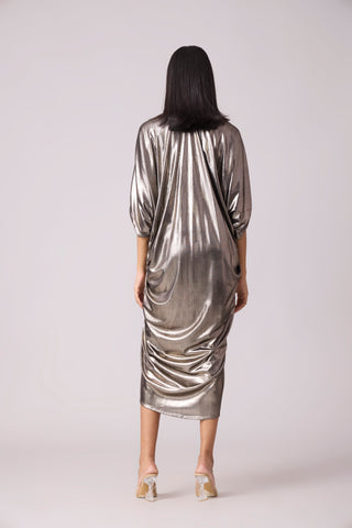 Aika Metallic Rouche Dress - Dark silver