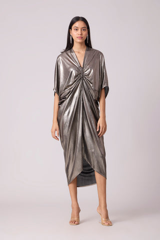 Aika Metallic Rouche Dress - Dark silver