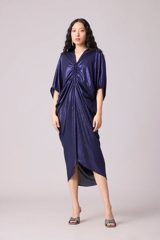 Aika Metallic Rouche Dress - Blue