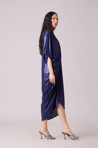 Aika Metallic Rouche Dress - Blue