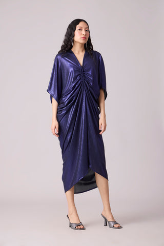 Aika Metallic Rouche Dress - Blue