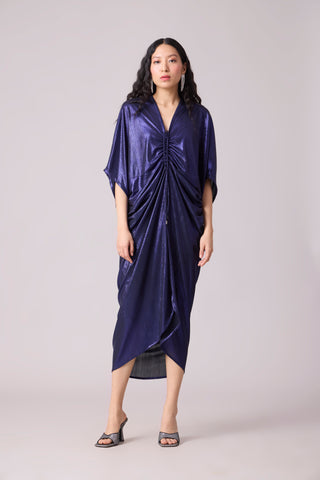 Aika Metallic Rouche Dress - Blue