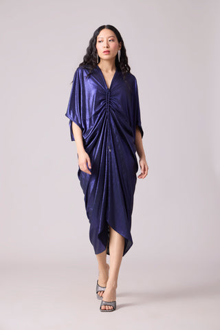 Aika Metallic Rouche Dress - Blue