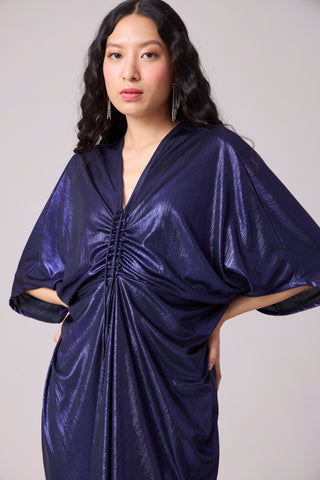 Aika Metallic Rouche Dress - Blue