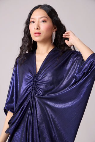 Aika Metallic Rouche Dress - Blue