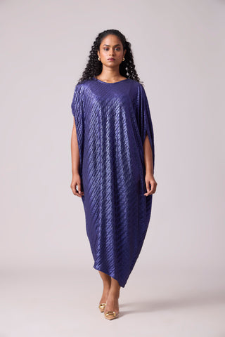 Aurelia Chevron Pleated Dress - Blue