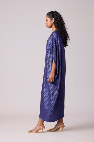 Aurelia Chevron Pleated Dress - Blue