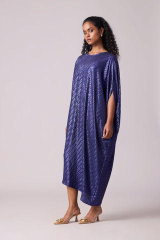 Aurelia Chevron Pleated Dress - Blue