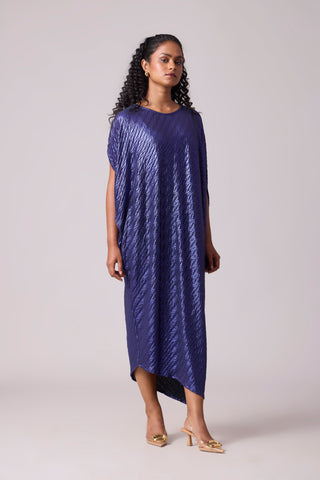 Aurelia Chevron Pleated Dress - Blue