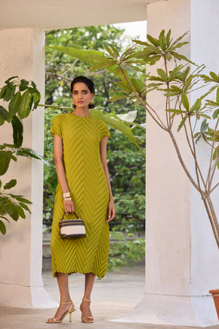 Vera Chevron Dress - Peridot Green