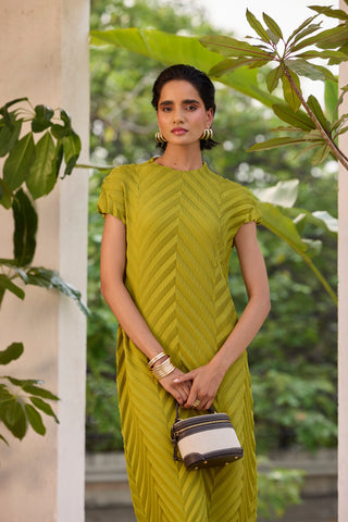 Vera Chevron Dress - Peridot Green