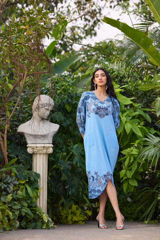 Harper Print Batwing Dress - Sky Blue