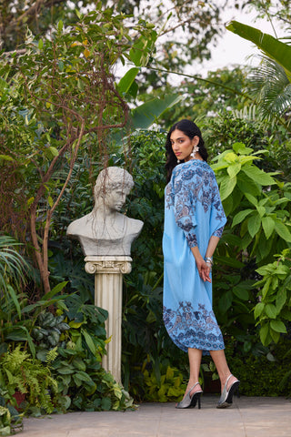 Harper Print Batwing Dress - Sky Blue