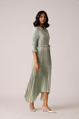 Leona Pleat Dress - Metallic Mint