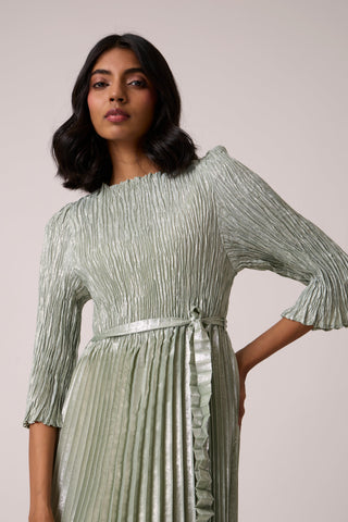 Leona Pleat Dress - Metallic Mint