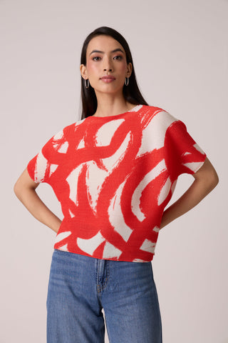 Liva Print Top - Red Orange