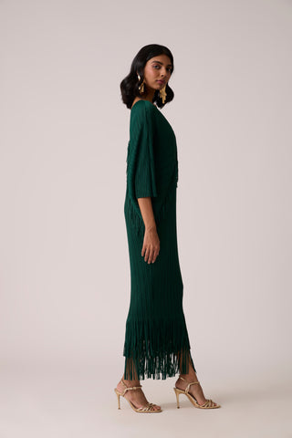 Blake Fringe Maxi Dress - Dark Green