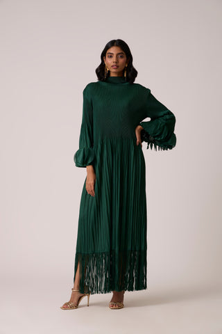 Ariane Fringe Maxi Dress - Dark Green