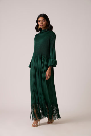 Ariane Fringe Maxi Dress - Dark Green