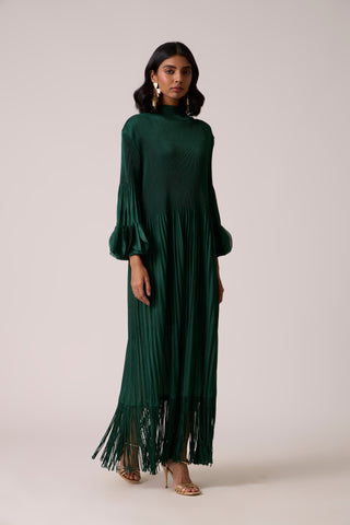 Ariane Fringe Maxi Dress - Dark Green