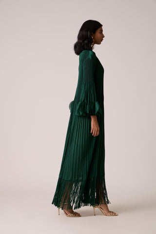 Ariane Fringe Maxi Dress - Dark Green