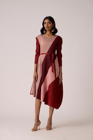Evelyn Colourblock Dress - Maroon/Pink