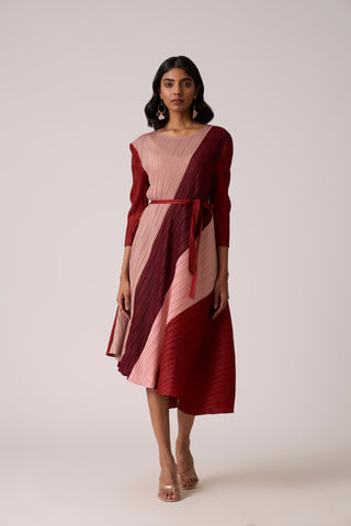 Evelyn Colourblock Dress - Maroon/Pink