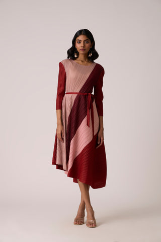 Evelyn Colourblock Dress - Maroon/Pink