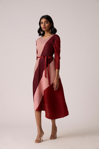 Evelyn Colourblock Dress - Maroon/Pink