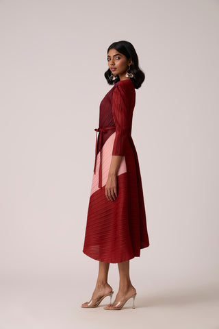 Evelyn Colourblock Dress - Maroon/Pink