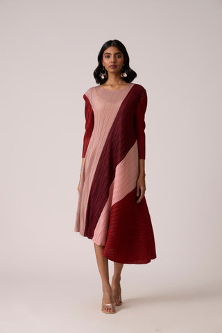 Evelyn Colourblock Dress - Maroon/Pink