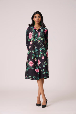 Rory Rose Print Dress - Black