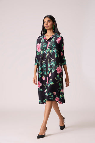 Rory Rose Print Dress - Black