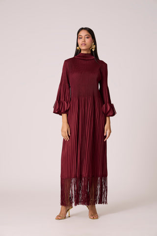 Ariane Fringe Maxi Dress - Maroon