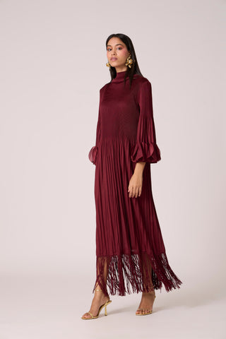 Ariane Fringe Maxi Dress - Maroon