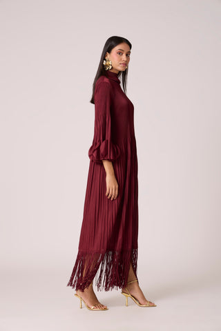 Ariane Fringe Maxi Dress - Maroon