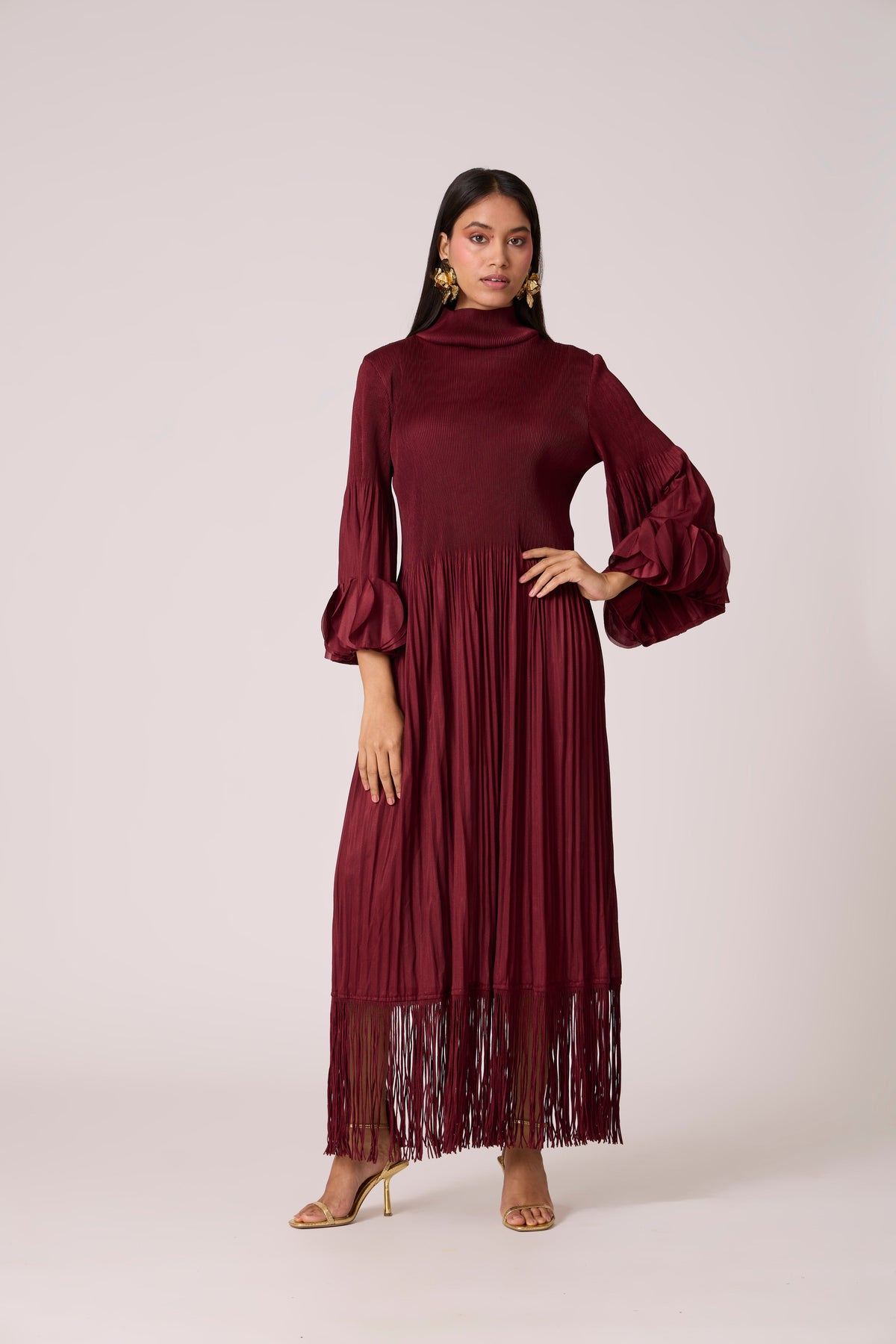 Ariane Fringe Maxi Dress - Maroon