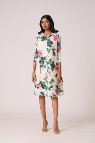 Rory Rose Print Dress - White