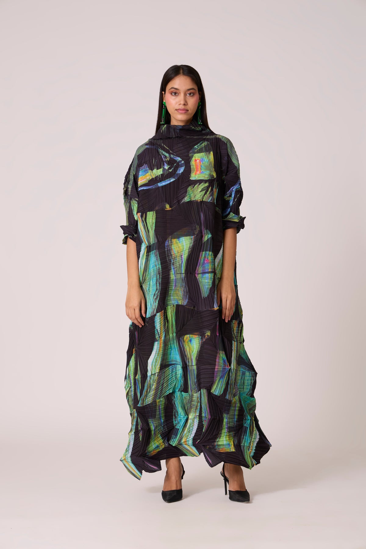 Mona Abstract Print Dress - Black