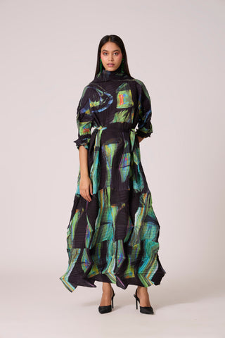 Mona Abstract Print Dress - Black