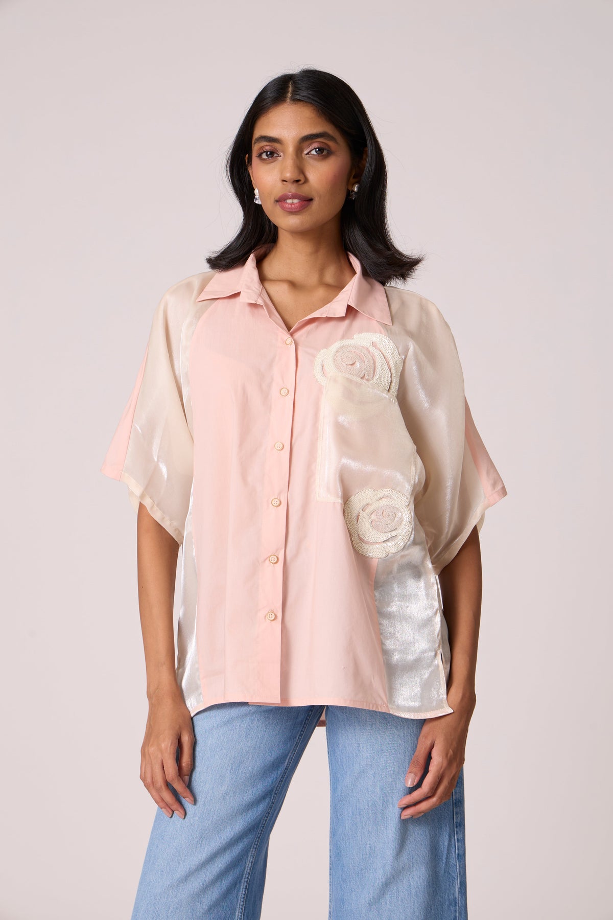 Mischa Applique Shirt - Seashell and Ivory