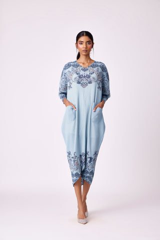 Harper Print Batwing Dress - Sky Blue