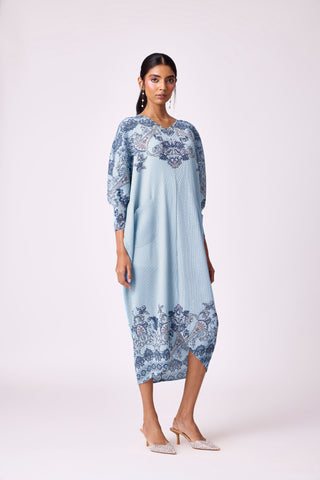 Harper Print Batwing Dress - Sky Blue