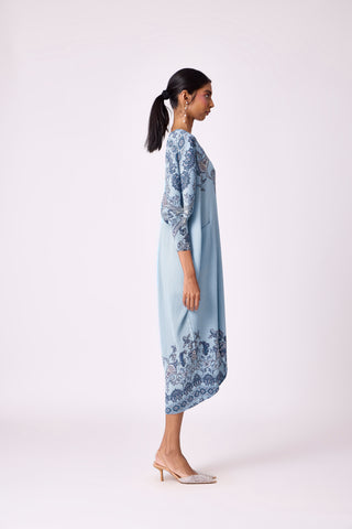 Harper Print Batwing Dress - Sky Blue