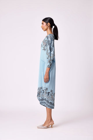 Harper Print Batwing Dress - Sky Blue