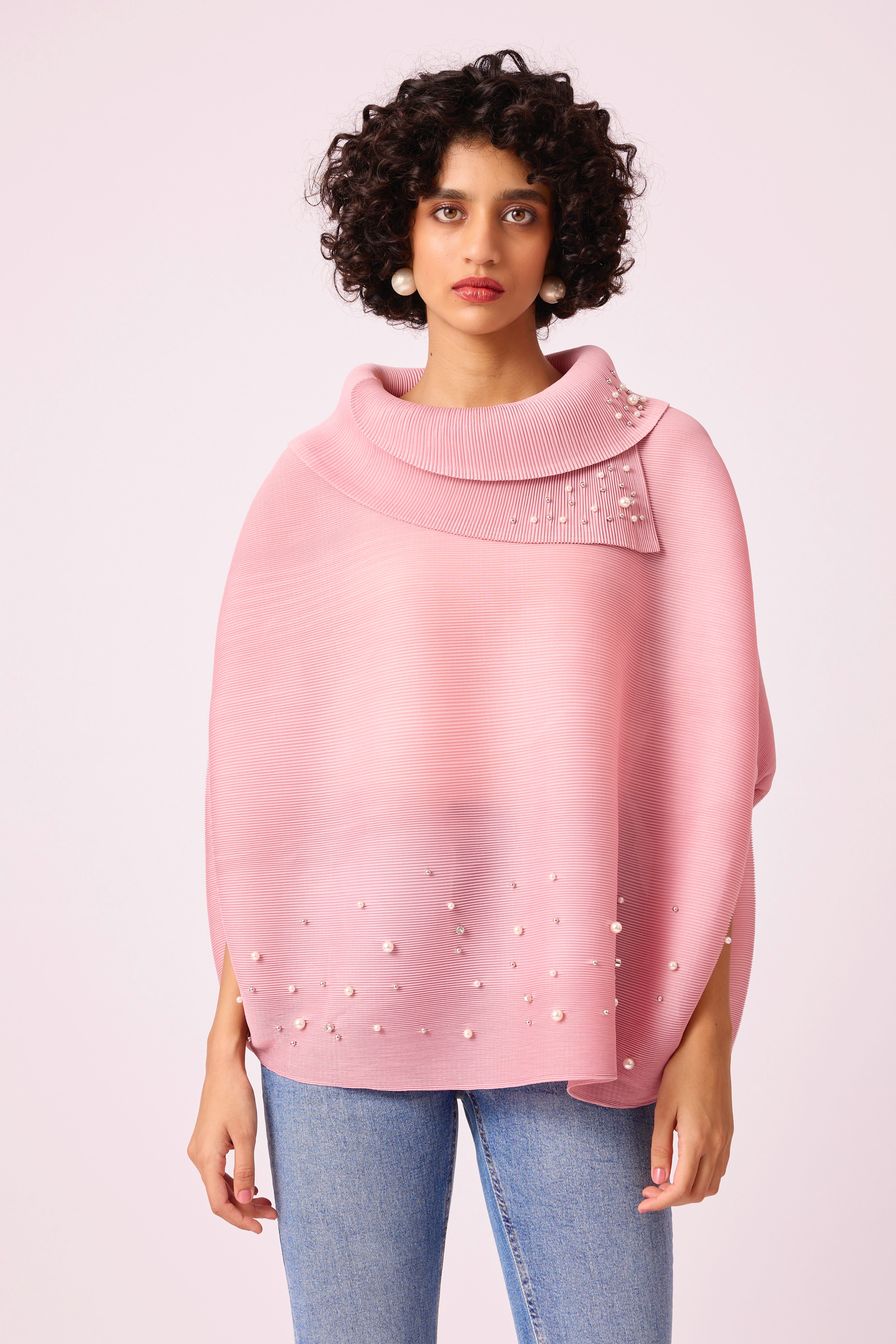 Sloane Pearled Batwing Top - Light Pink
