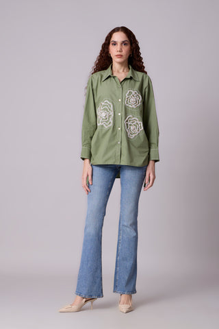 Avery Applique Shirt - Vine Green