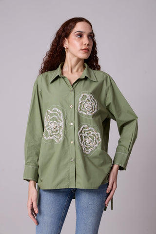 Avery Applique Shirt - Vine Green